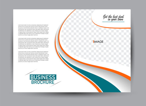 Flyer, brochure, billboard template design landscape orientation for business, education, school, presentation, website. Green and orange color. Editable vector illustration.