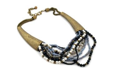 Heavy bronze necklace with beads strings isolated on white background