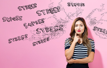 Stress theme with young businesswoman in a thoughtful face