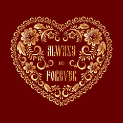 Heart-shaped frame in russian traditional style khokhloma painting. Design element for Valentines Day card