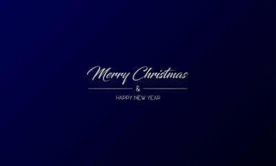 Simple centred greeting card with silver Merry Christmas and Happy New Year on a dark blue background