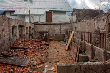 half destroyed barn from inside