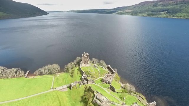 The famous Loch Ness aerial shot green Scotland United Kingdom