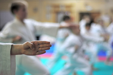 Kids of karate. Training and exam in karate.