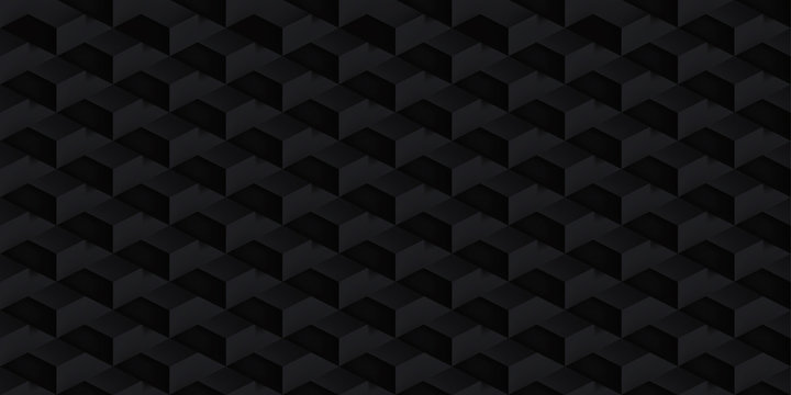 Volume realistic vector cubes texture, dark geometric seamless tiles pattern, design black background for you projects © panimoni