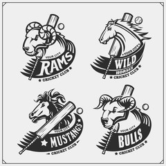 Obraz premium Set of cricket club emblems, labels, badges and design elements with horse, bull and ram. Print design for t-shirts.