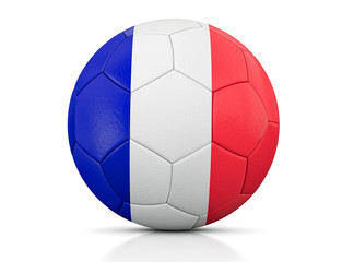 Obraz premium Soccer Ball, Classic soccer ball painted with the colors of the flag of France and apparent leather texture in studio, 3D illustration