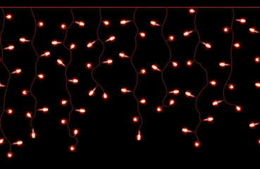 Светящаяся красная праздничная светодиодная гирлянда на веревке, бесшовный векторный рисунок на темном фоне