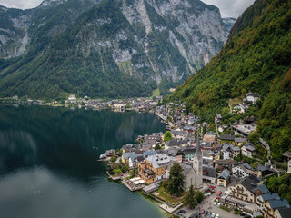 Hallstatt, Austria, summer aerial view of beautiful alpine village