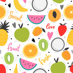 Fruits seamless pattern for print, textile,  wallpaper. Kids funny background.