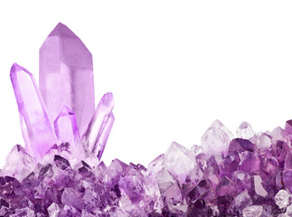 isolated small and large amethyst crystals macro