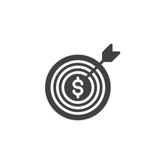 Successful Business marketing vector icon. filled flat sign for mobile concept and web design. Dart arrow dollar simple solid icon. Symbol, logo illustration. Pixel perfect vector graphics