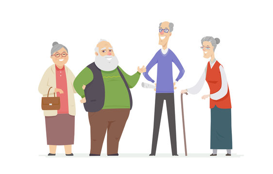 Cheerful senior people - set of cartoon characters