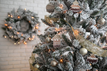 Christmas fir tree decorations happy new year holidays waiting for the celebration