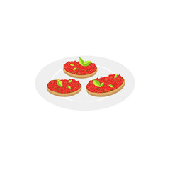 Vector illustration. Flat style icon of bruschette. Traditional italian food for different design.