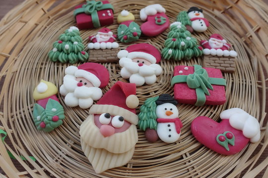 Closeup view of Christmas symbols with marzipan
