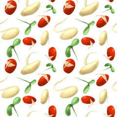 Vegetable Seamless Pattern of Sketch Haricot Bean and Bean Sprout, Used in Vegan and Healthy Recipes.