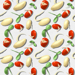 Vegetable Seamless Pattern of Sketch Haricot Bean and Bean Sprout, Used in Vegan and Healthy Recipes.