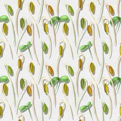 Vegetable Seamless Pattern of Sketch Soy and Sprout, Used in Vegan and Healthy Recipes.