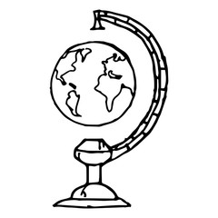 Globe icon. Vector of a school globe. Hand drawn globe, planet, earth.