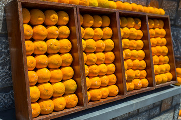 Decoration from oranges on the wall