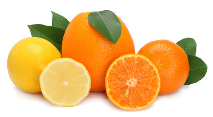 Grapefruit, orange and lemon isolated on white