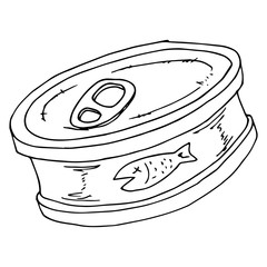 Canned fish food icon. Vector illustration of canned fish logo. Hand drawn canned food.
