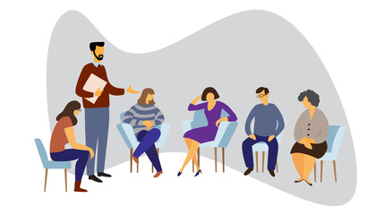 Patients and psychologist. Psychotherapy support.