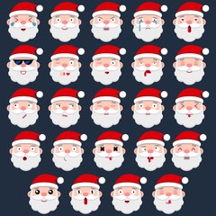 Set of Cute Santa Claus icons with different expressions of emotions. Santa Claus Emoji, face of Santa Claus with different expressions of emotions. Vector illustration.Christmas emoji collection.