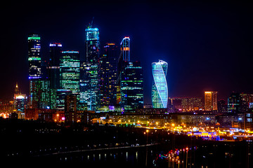 Fototapeta na wymiar View of the lights of Moscow city from the hill at night