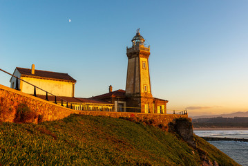 Lighthouse of San Juan de Nieva, Aviles in Asturias, Spain