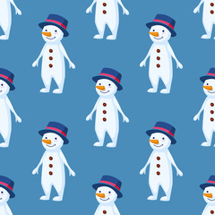 Cute Snowman in the hat seamless vector pattern for children