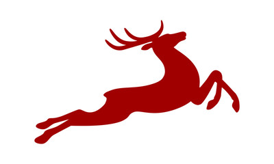 Deer sign. Running deer red silhouette isolated on white background. Vector illustration