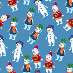 Original snowman vector seamless pattern 