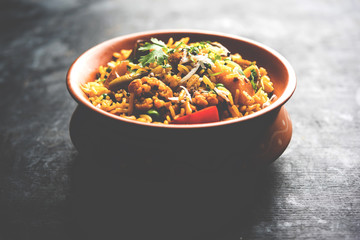 Masala Rice or masale bhat - is a spicy vegetable fried rice / biryani or Pulav usually made during wedding occassions in maharashtra, India