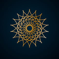 Islamic geometric, floral round ornament, pattern of gold lines. Mandala. Decorative gold pattern, oriental motif. Design element, ethnic oriental theme elegant golden lines. Vector decorative pattern