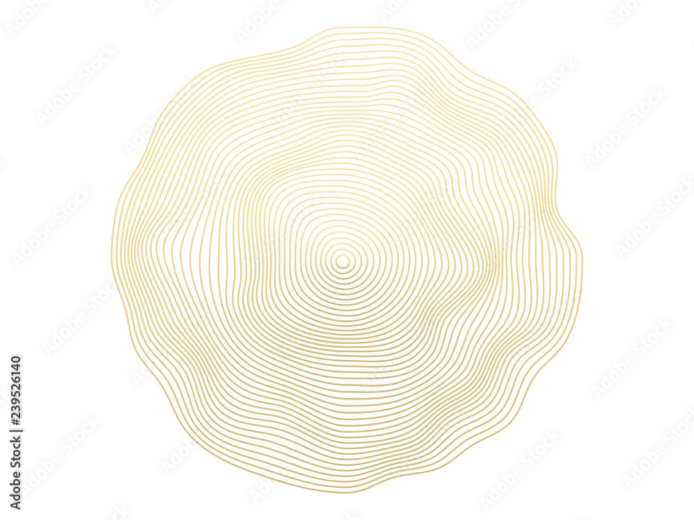 Poster Abstract vector gold flowing wave surface of circle lines pattern isolated on white background for design element, banner, background luxury concept.