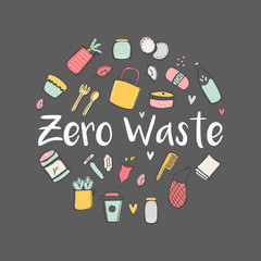 Zero Waste hand drawn illustration with eco icons