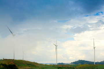 Fototapeta na wymiar Panorama landscape of turbines wind energy