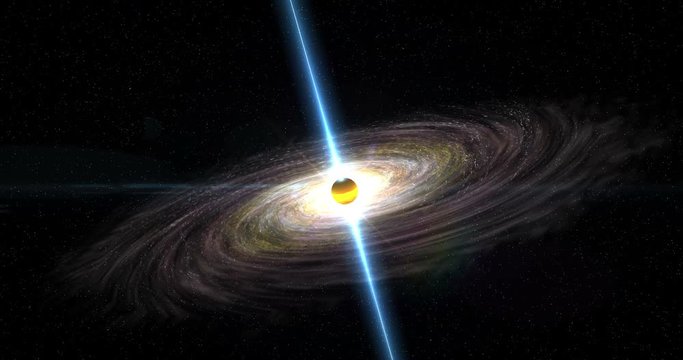 A black hole with high energy gamma ray beams and rotating ionised gas matter disk