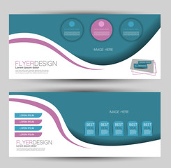 Flyer banner or web header template set. Vector illustration promotion design background. Pink and blue color.