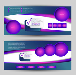 Flyer banner or web header template set. Vector illustration promotion design background. Pink and purple color.