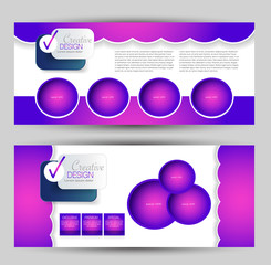 Flyer banner or web header template set. Vector illustration promotion design background. Pink and purple color.