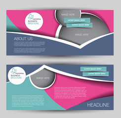 Flyer banner or web header template set. Vector illustration promotion design background. Blue and pink color.