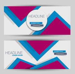 Banner for advertisement. Flyer design or web template set. Vector illustration commercial promotion background. Blue and pink color.