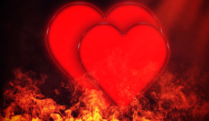 Valentine's day Card with red hearts on isolated fire background with copyspace