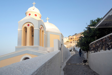 Beautiful orthodox church on Santorini, Greece. Local church in Oia village, Santorini island, Greece - Immagine