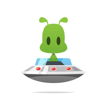 Cute alien on UFO vector isolated