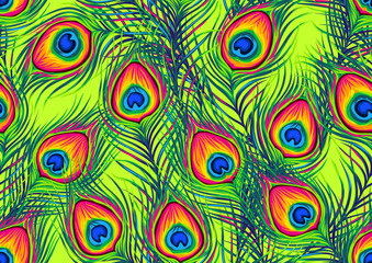 Peacock feathers seamless pattern.