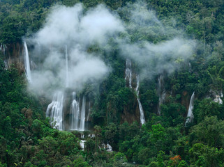 Great waterfall in Thailand. Beautiful waterfall in the green forest. Waterfall in tropical forest at Umpang National park, Tak, Thailand.